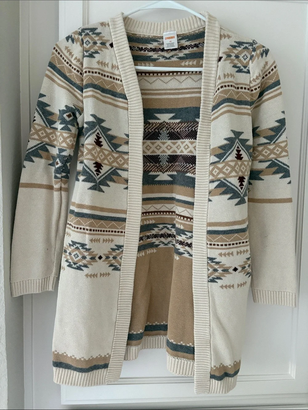 💯 cotton - Cream Patterned Open-Front Sweater Cardigan